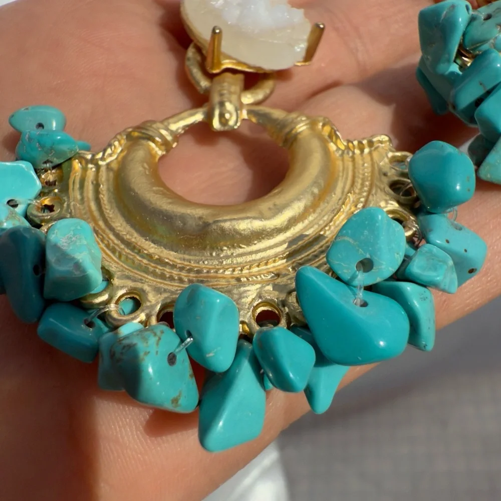 NEW Summer 
Anthropologie Turquoise Beaded Druzy Hoop Earrings - Picture 4 of 7